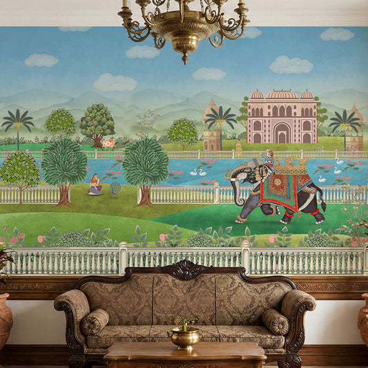 Rajsi Baagh Sawari Royal Indian Palace Elephant Wall Mural Wallpaper
