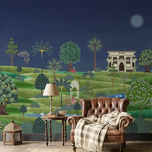 Chandni Bagh – Vintage Night Garden Indian Wallpaper