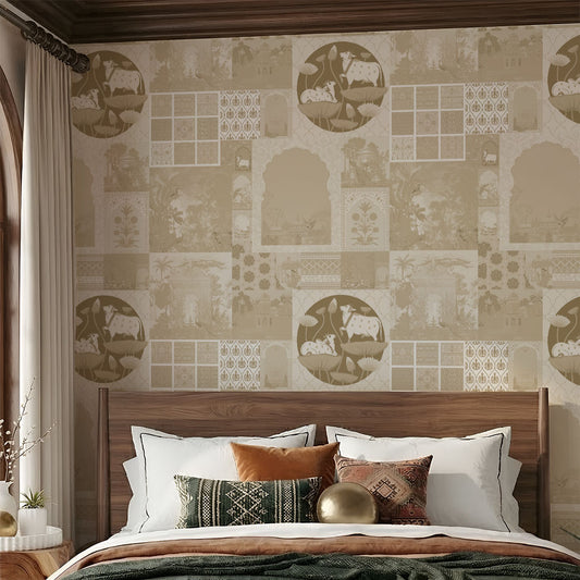 Bedroom - Virasat – Vintage Indian Heritage Pattern Wallpaper, Custom Size