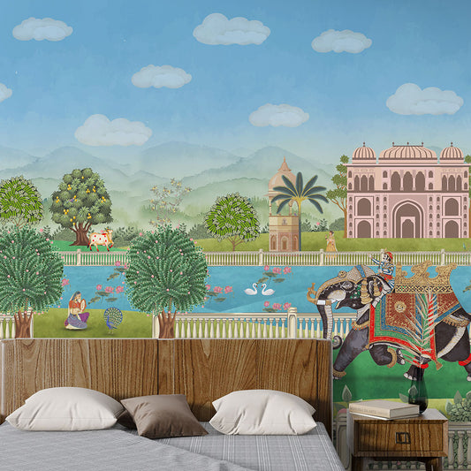 Bedroom - Rajsi Baagh Sawari – Indian Royal Elephant Wall Mural Wallpaper, Custom Size