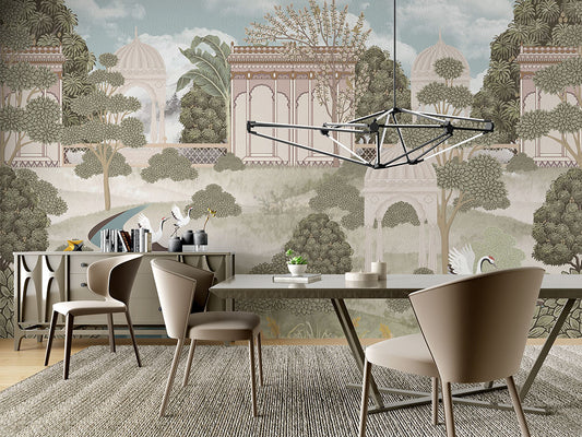 Dining Room - Rajsi Udyan – Indian Royal Garden Wall Mural Wallpaper, Custom Size