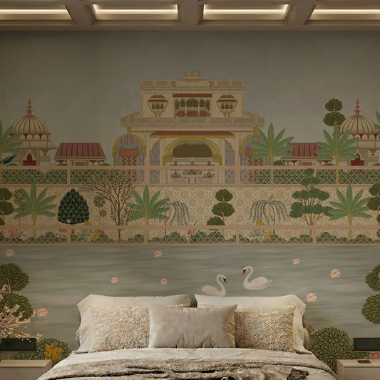 Bedroom - Sarovar Classic – Indian Mughal Garden Wall Mural Wallpaper, Custom Size