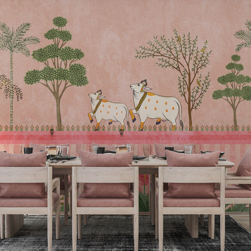 Shubh Gau Vatika Pichwai cow wall mural - view 3