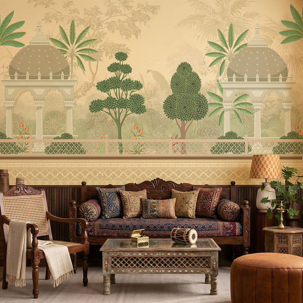 Vintage Raj Garden Mural Indian Pichwai Wallpaper