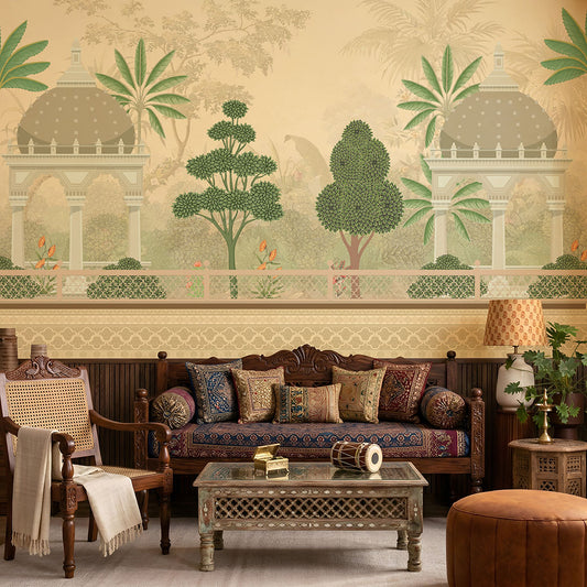 Hallway - Vintage Raj Garden – Indian Pichwai Wall Mural Wallpaper, Custom Size