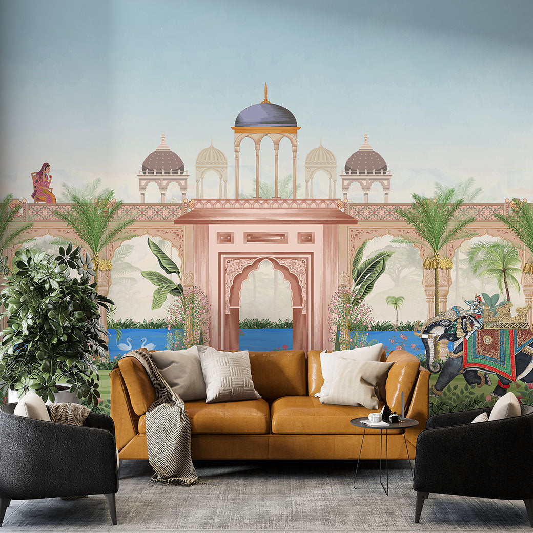 The Pink Archway vintage indian wallmural
