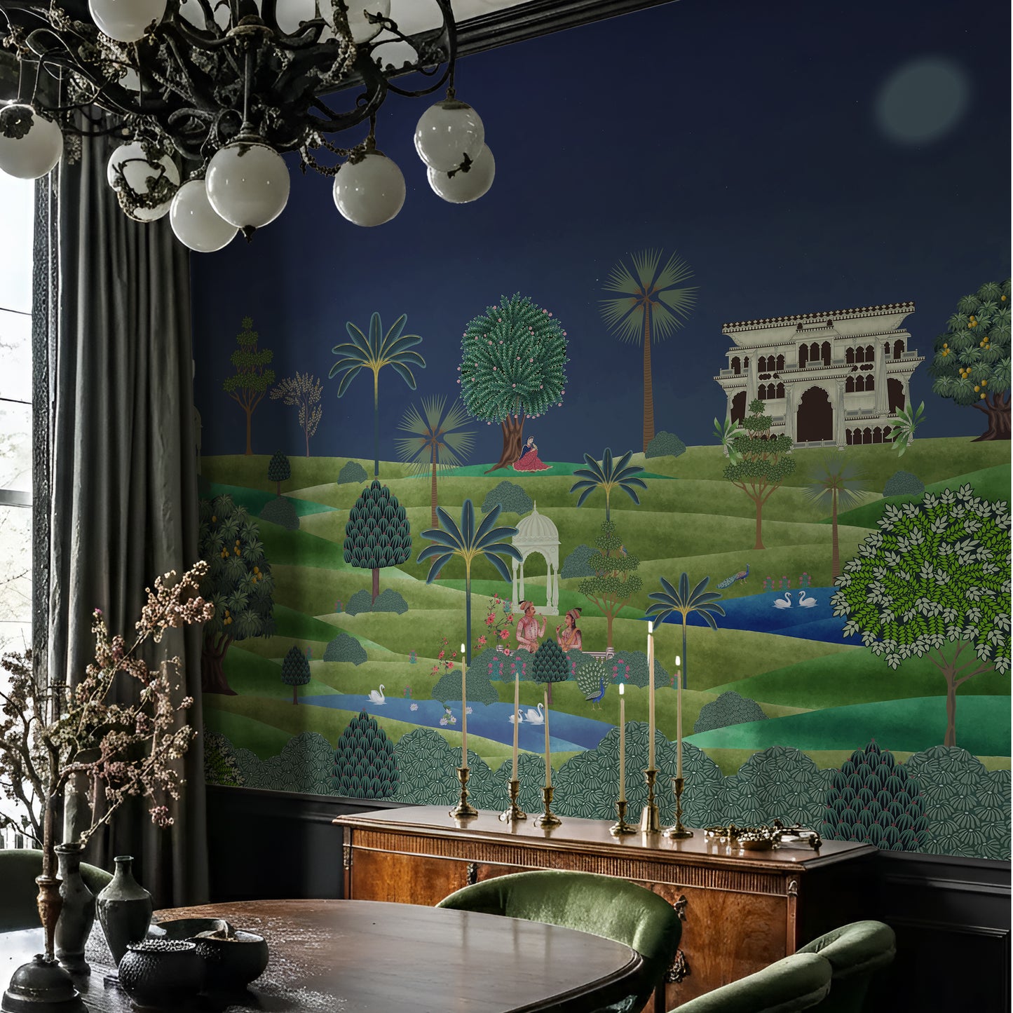 Chandni Bagh – Vintage Night Garden Indian Wallpaper