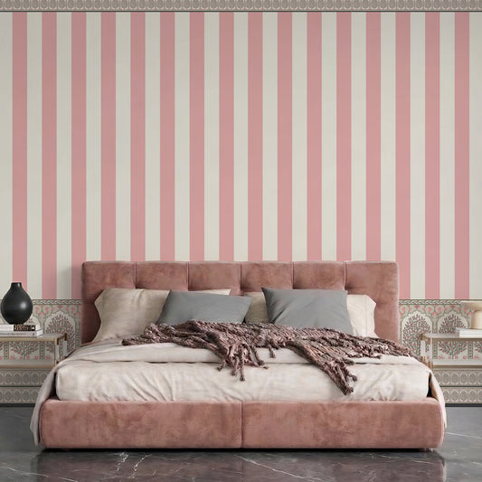 Bahaar Pink Striped Traditional Indian Wallpaper