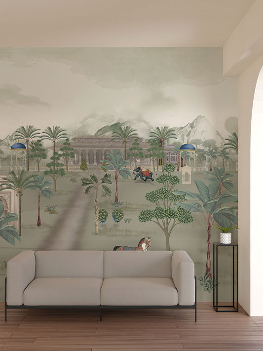 Hallway - Raj Mahal Serenity – Indian Palace Wall Mural Wallpaper, Custom Size