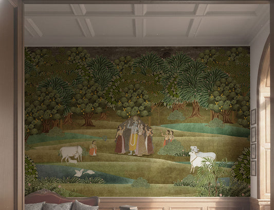 Vrindavan Leela – Indian Spiritual Wall Mural Wallpaper