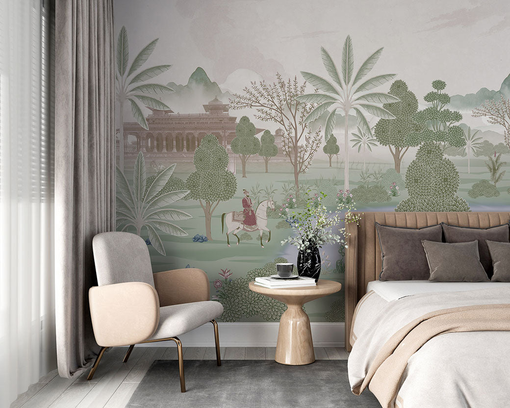 Shant Sarovar View Vintage Indian Wall Mural