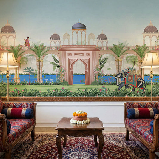 The Pink Archway vintage indian wallmural