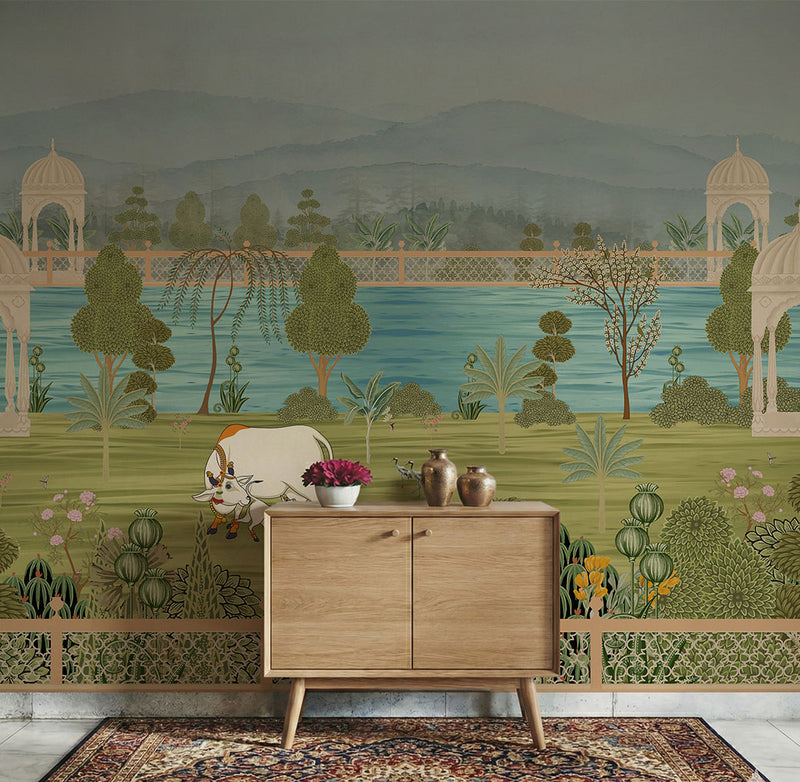 Shahi Sarovar Vatika Pichwai wall mural - view 3