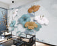 Living Room - 3D Blue, White and Light Orange Flower Wallpaper