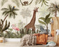 Antique Forest Drawing Wallpaper For Living Room Jungle Animals Watercolor Wallpaper