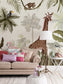 Antique Forest Drawing Wallpaper For Living Room Jungle Animals Watercolor Wallpaper