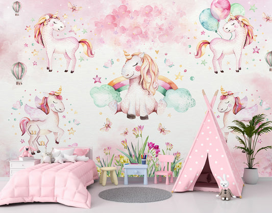 Unicorn kids room wallpaper, Nursery wall mural