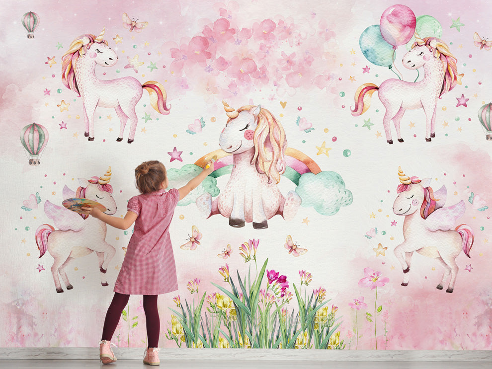 Unicorn kids room wallpaper, Nursery wall mural