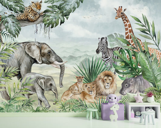 Jungle Safari Wallpaper For Walls, Jungle Animal Wallpaper, Forest Animal Wallpaper For Living Room
