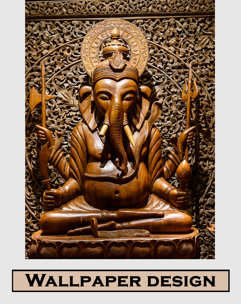3D gods Mural wallpape, Ganesha Wood Design Wallpaper