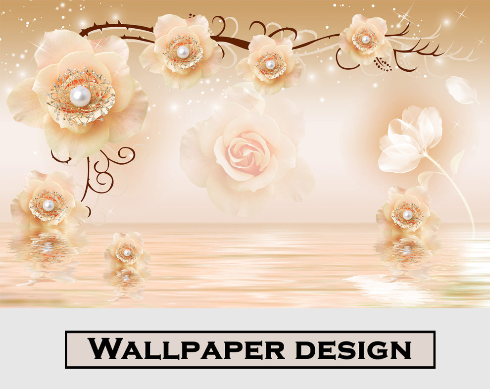 Orange Rose Floral Wallpaper For Bed Room Walls