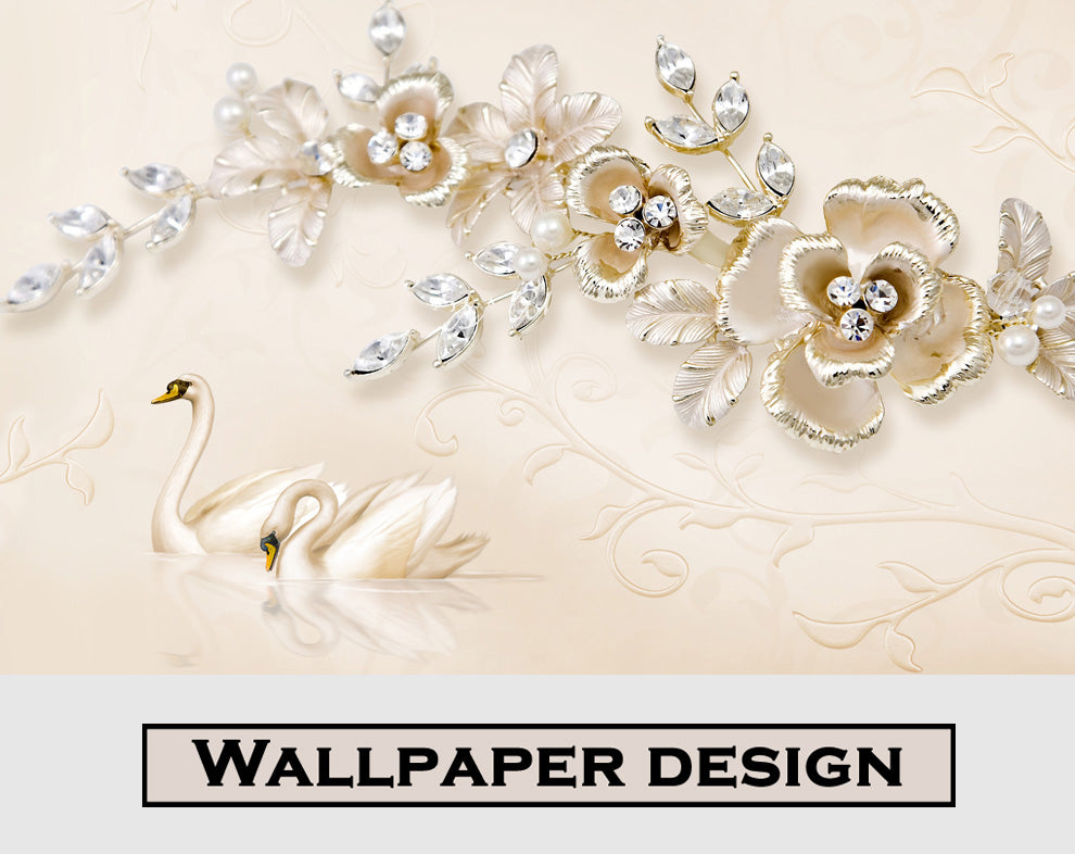 European Style 3D Diamond Flower Jewelry Floral Flowers Wallpaper