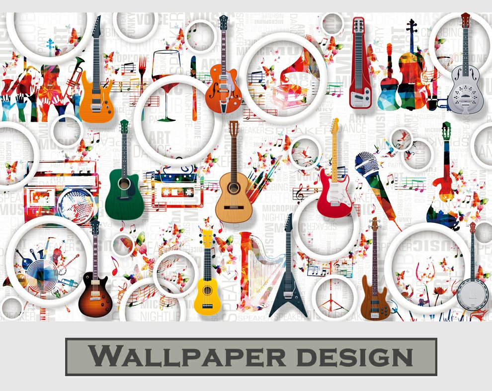 3D Mural Guitar Music Equipment Musical Pattern Wallpaper – Home Decoram