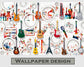 3D guitar and music pattern wallpaper - view 6