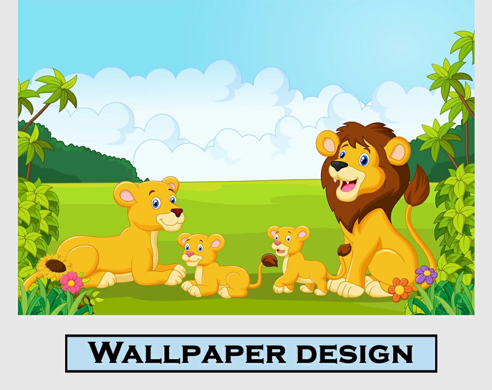 Watercolor Lion Family In The Jungle Wallpaper