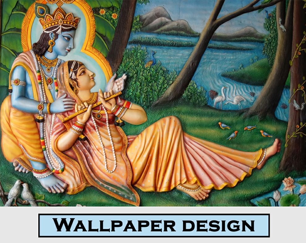 Radhakrishna Hand Draw Painting Mural Wallpaper