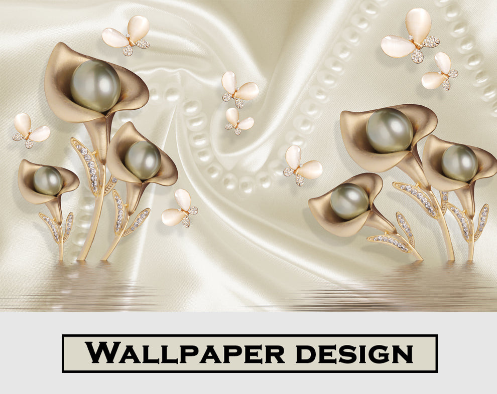 Pearl Flower And Butterfly Silk Wallpaper