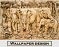 3D Gold Elephants Wall Mural Wallpaper