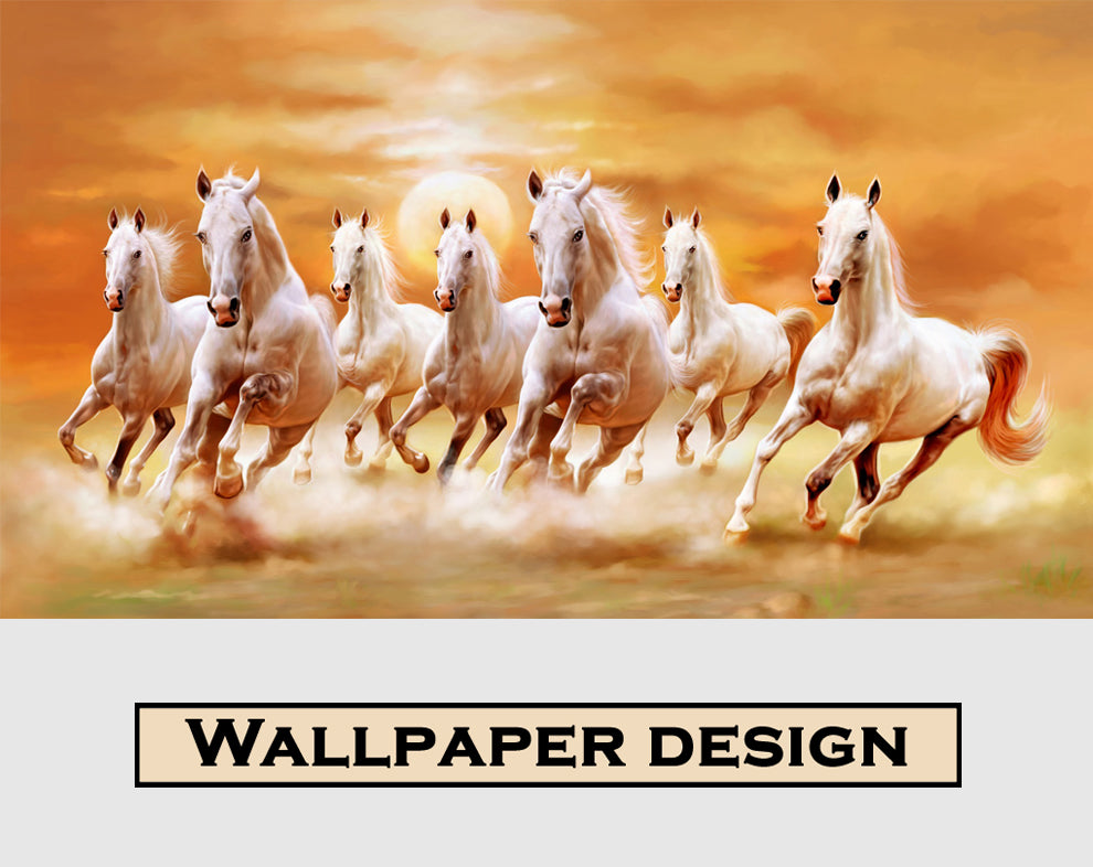 White Seven Horses Running Painting Wallpaper