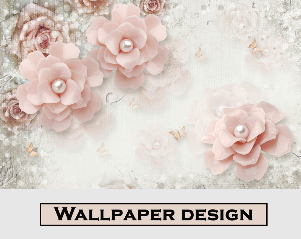European Style Beautiful Elegant Pearl 3D Flower Wallpaper