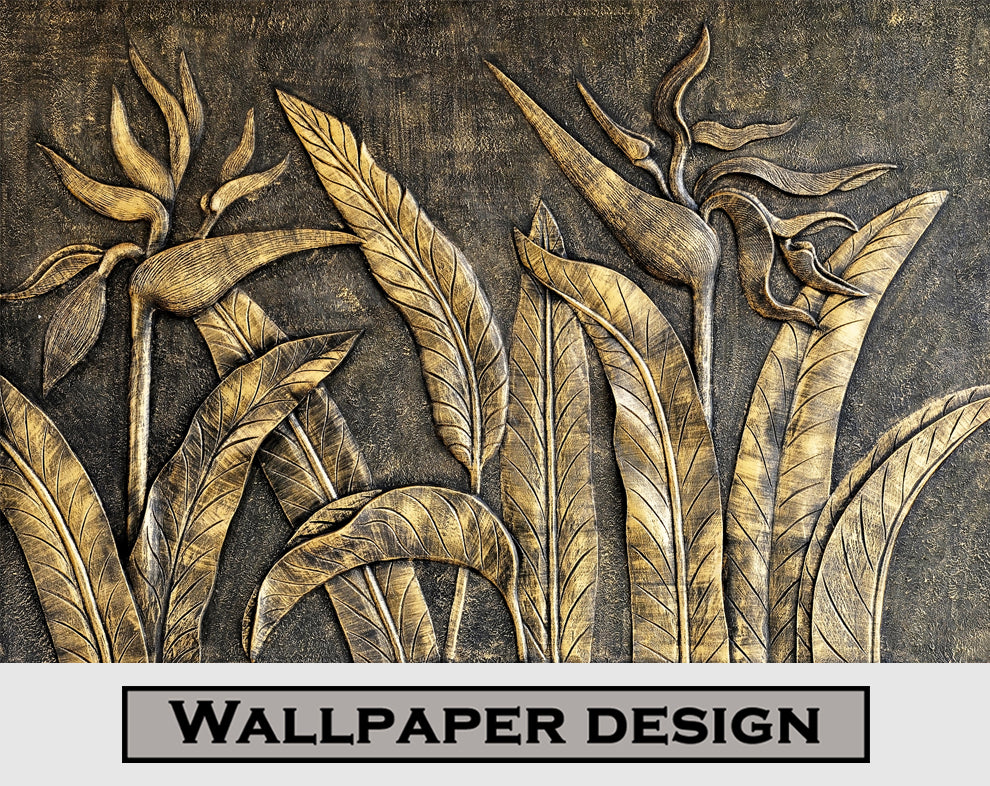 3D Gold Leaf Wallpaper, Living and Dinning Space Wall Mural