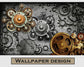 3D Mechanical Gears Mural Wallpaper