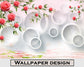 Rose flowers on 3D white circle wallpaper - view 5