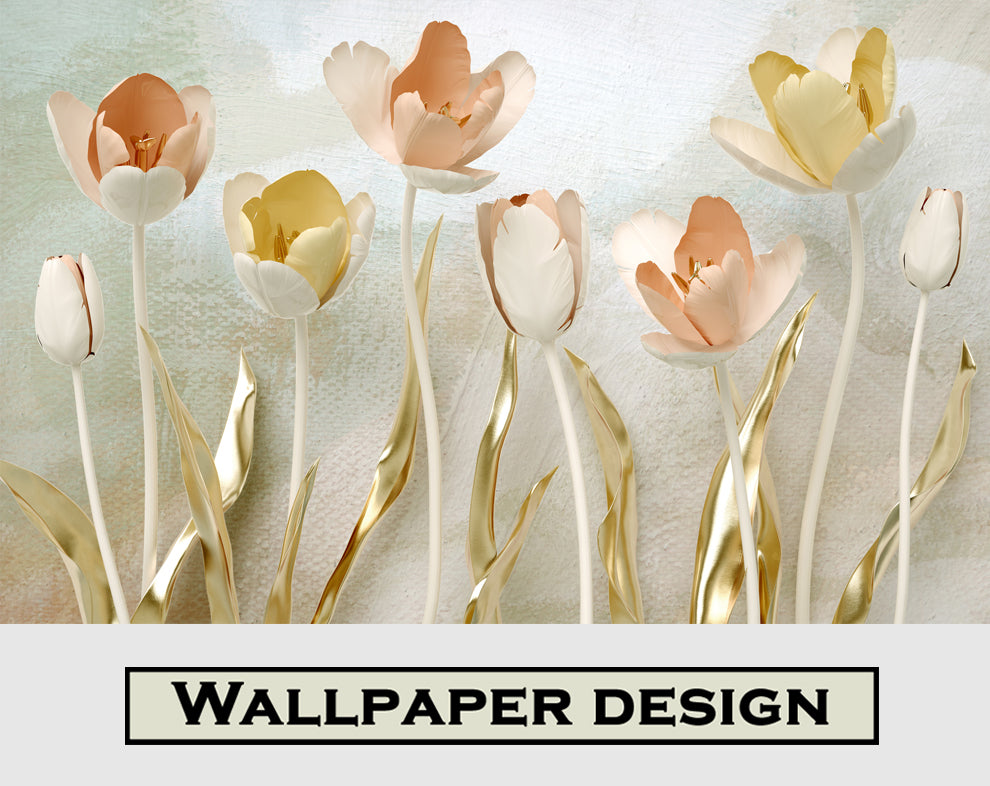 3D Golden Colourful Tulip Flowers for Living Room Walls