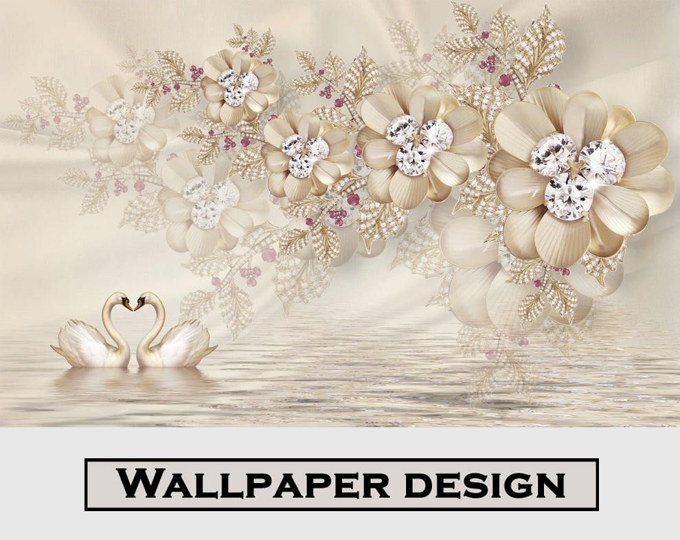 Diamond Flowers And Swan Jewelry Wallpaper
