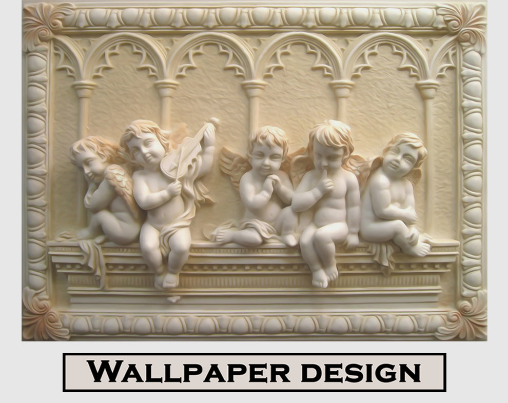 Five Little Marble Angel with Wings Wallpaper 3d Wall Mural