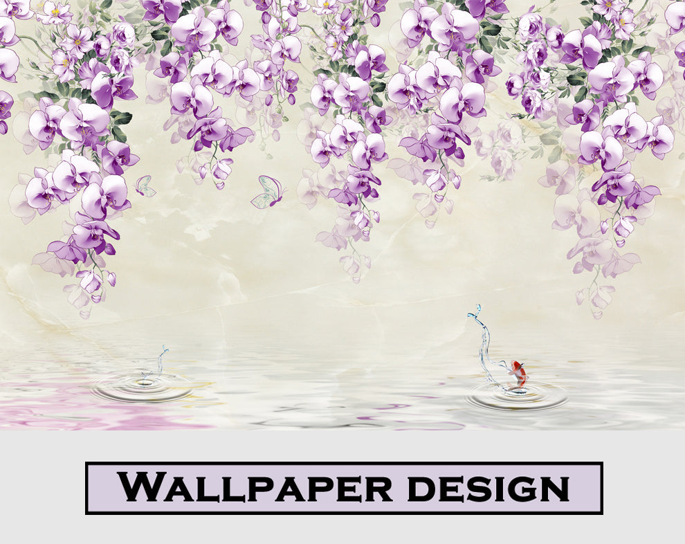 Hanging Purple Flower And Butterfly Wallpaper