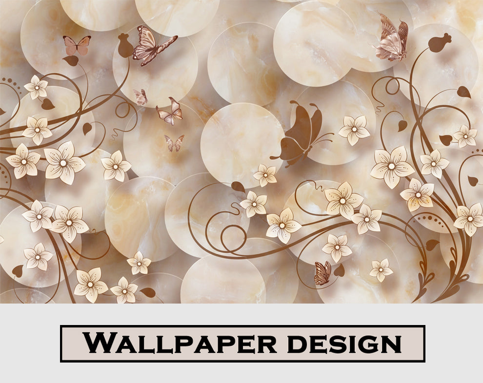 3D Floral Texture And Butterfly Wallpaper