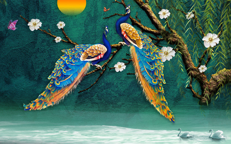Nature Designed Peacock Wallpaper