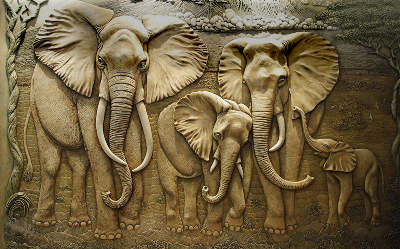 3D Elephant Family Wall Mural Wallpaper