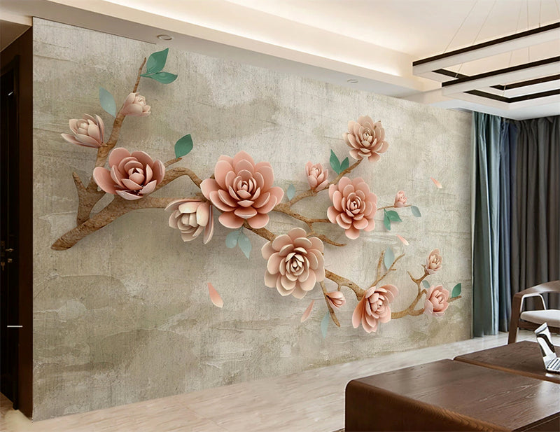 3D roses wall mural for living room | 3d floral wallpaper – Home Decoram