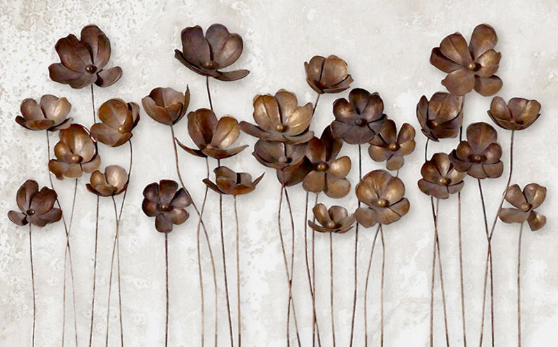 The Metal Flowers 3d Wallpaper | 3d Brown Floral Wallpaper for Living Room