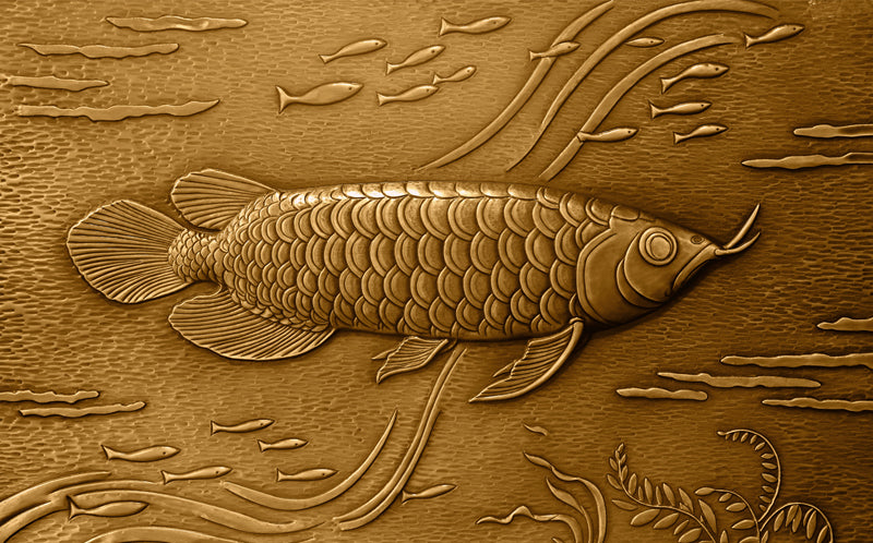 3D Wall Mural Metal Gold Fish Wallpaper