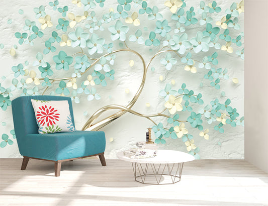 3D Wallpaper Mural Mint Green Flowers customized wallpaper