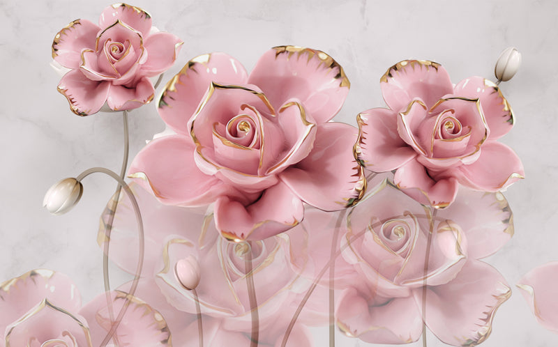 Pink Rose 3D Floral Wallpaper