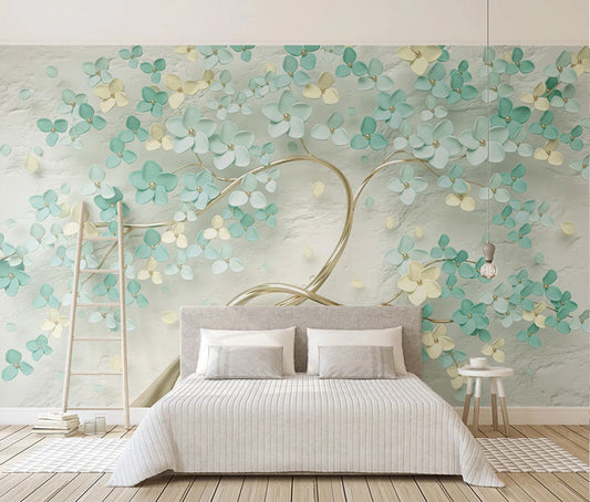 3D Wallpaper Mural Mint Green Flowers customized wallpaper